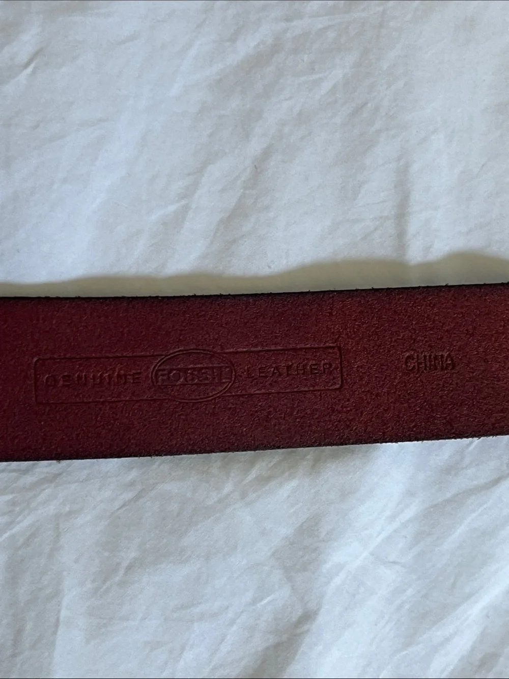 Fossil red leather burgundy maroon deep red floral imprint leather belt